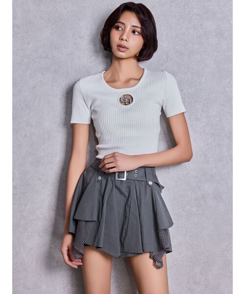 GYDA（ジェイダ）の「HEM Symmetryメッシュスカートライクショートパンツ（スカート・レディース・ブラック/アイボリー/チャコールグレー・FREE）」の9枚目の写真