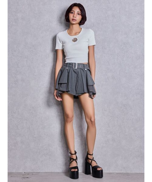 GYDA（ジェイダ）の「HEM Symmetryメッシュスカートライクショートパンツ（スカート・レディース・ブラック/アイボリー/チャコールグレー・FREE）」の11枚目の写真