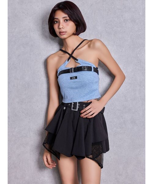 GYDA（ジェイダ）の「HEM Symmetryメッシュスカートライクショートパンツ（スカート・レディース・ブラック/アイボリー/チャコールグレー・FREE）」の17枚目の写真