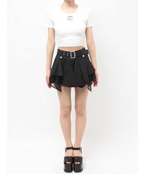 GYDA（ジェイダ）の「HEM Symmetryメッシュスカートライクショートパンツ（スカート・レディース・ブラック/アイボリー/チャコールグレー・FREE）」の4枚目の写真
