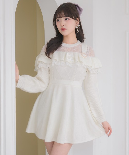 ROJITA（ロジータ）の「ケーブルラメニットワンピース（ワンピース・レディース・グレー/チャコールグレー/ホワイト・FREE）」の2枚目の写真