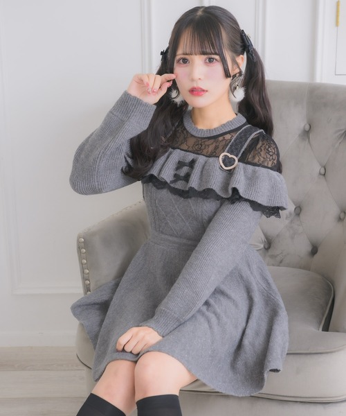 ROJITA（ロジータ）の「ケーブルラメニットワンピース（ワンピース・レディース・グレー/チャコールグレー/ホワイト・FREE）」の3枚目の写真