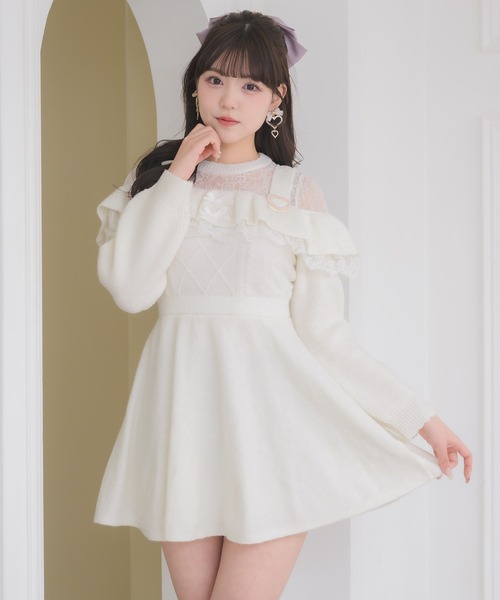 ROJITA（ロジータ）の「ケーブルラメニットワンピース（ワンピース・レディース・グレー/チャコールグレー/ホワイト・FREE）」の4枚目の写真