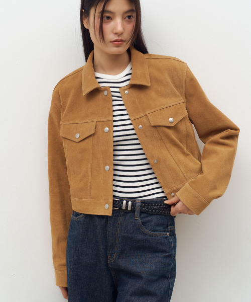 Vegan Leather Suede Trucker Jacket in Camel 【公式通販】
