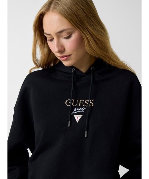 GUESS JEANS(ゲスジーンズ)の「GUESS JEANS Drop Shoulder Baker Cropped Hood パーカー(パーカー・レディース・グレー/ブラック・X-SMALL/SMALL/MEDIUM/LARGE)」の6枚目の写真