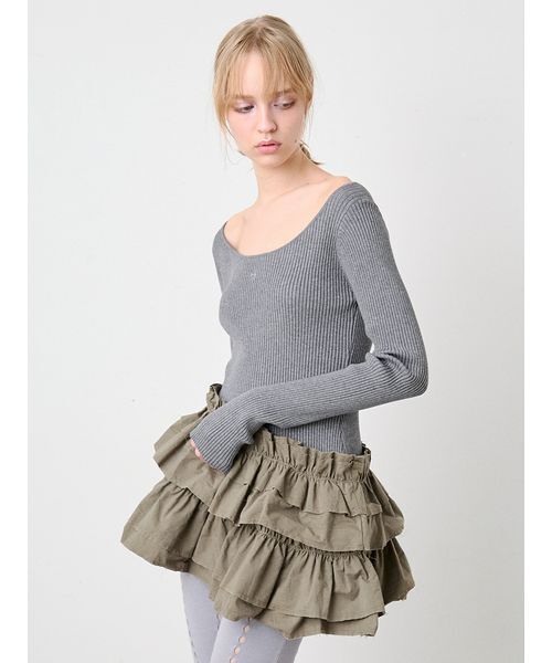 Ruffled Hem Rib Top/ラッフルヘム リブトップ（ニット/セーター