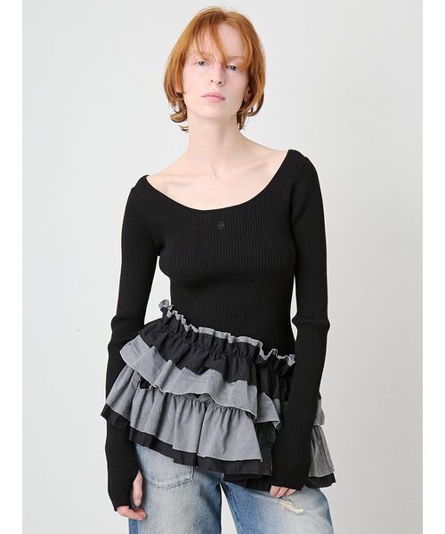 sorin ラッフルヘム リブトップ Ruffled Hem Rib Top/ラッフルヘム リブトップ（ニット/セーター