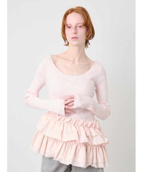 SORIN(ソリン )の「Ruffled Hem Rib Top/ラッフルヘム リブトップ(ニット/セーター・レディース・ライトピンク/ブラック/ダークグレー・38)」の5枚目の写真