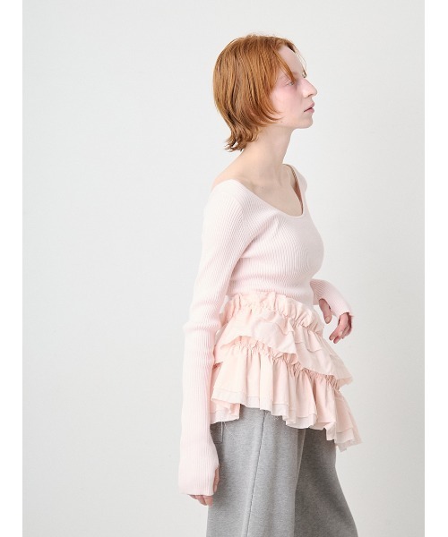 SORIN(ソリン )の「Ruffled Hem Rib Top/ラッフルヘム リブトップ(ニット/セーター・レディース・ライトピンク/ブラック/ダークグレー・38)」の6枚目の写真