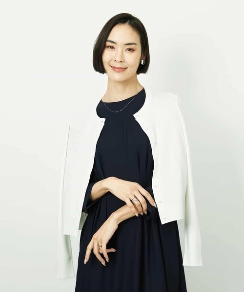 MICHEL KLEIN（ミッシェル・クラン）の「[オケージョン/セレモニー]ドレープワンピース（ワンピース・レディース・ブラック/ネイビー・38）」の7枚目の写真