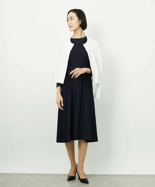 MICHEL KLEIN（ミッシェル・クラン）の「[オケージョン/セレモニー]ドレープワンピース（ワンピース・レディース・ブラック/ネイビー・38）」の9枚目の写真