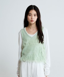 JEANASIS | 7GインターシャMIXフリンジNS/658021(ベスト)