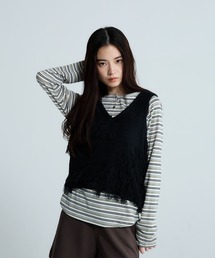 JEANASIS | 7GインターシャMIXフリンジNS/658021(ベスト)