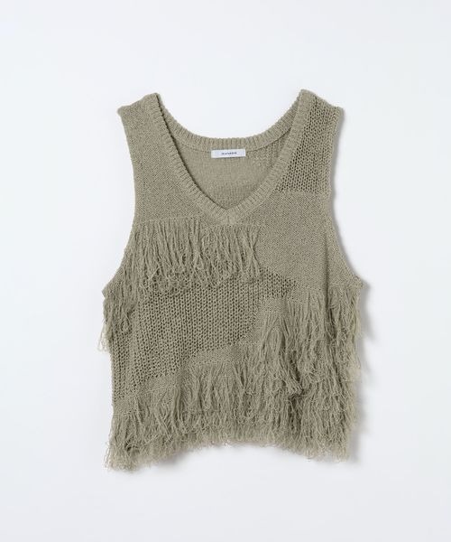 JEANASIS（ジーナシス）の「7GインターシャMIXフリンジNS/658021（ベスト・レディース・グリーン系その他/モカ/オフホワイト/ブラック・FREE）」の4枚目の写真