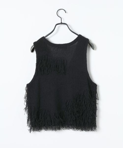 JEANASIS（ジーナシス）の「7GインターシャMIXフリンジNS/658021（ベスト・レディース・グリーン系その他/モカ/オフホワイト/ブラック・FREE）」の5枚目の写真