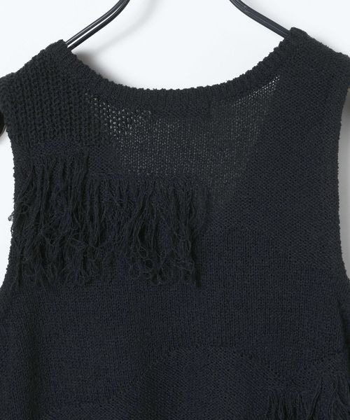 JEANASIS（ジーナシス）の「7GインターシャMIXフリンジNS/658021（ベスト・レディース・グリーン系その他/モカ/オフホワイト/ブラック・FREE）」の9枚目の写真