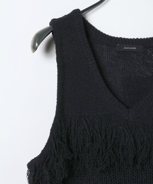 JEANASIS（ジーナシス）の「7GインターシャMIXフリンジNS/658021（ベスト・レディース・グリーン系その他/モカ/オフホワイト/ブラック・FREE）」の7枚目の写真