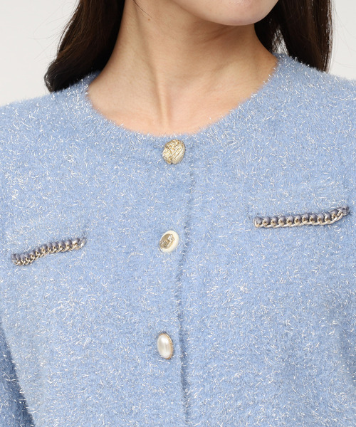ROYAL PARTY（ロイヤルパーティー）の「チェーントリミングマルチ釦ラメシャギーカーディガン（カーディガン/ボレロ・レディース・ブルー/ベージュ/ピンク・FREE）」の7枚目の写真
