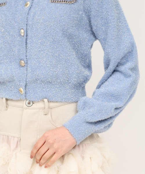 ROYAL PARTY（ロイヤルパーティー）の「チェーントリミングマルチ釦ラメシャギーカーディガン（カーディガン/ボレロ・レディース・ブルー/ベージュ/ピンク・FREE）」の8枚目の写真