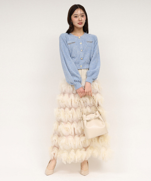 ROYAL PARTY（ロイヤルパーティー）の「チェーントリミングマルチ釦ラメシャギーカーディガン（カーディガン/ボレロ・レディース・ブルー/ベージュ/ピンク・FREE）」の12枚目の写真