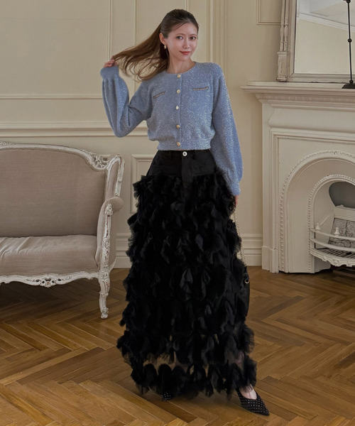 ROYAL PARTY（ロイヤルパーティー）の「チェーントリミングマルチ釦ラメシャギーカーディガン（カーディガン/ボレロ・レディース・ブルー/ベージュ/ピンク・FREE）」の14枚目の写真