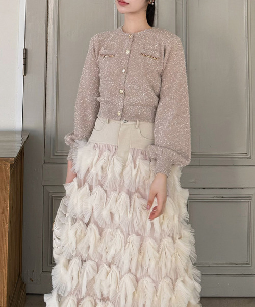 ROYAL PARTY（ロイヤルパーティー）の「チェーントリミングマルチ釦ラメシャギーカーディガン（カーディガン/ボレロ・レディース・ブルー/ベージュ/ピンク・FREE）」の18枚目の写真