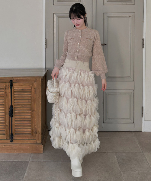 ROYAL PARTY（ロイヤルパーティー）の「チェーントリミングマルチ釦ラメシャギーカーディガン（カーディガン/ボレロ・レディース・ブルー/ベージュ/ピンク・FREE）」の19枚目の写真