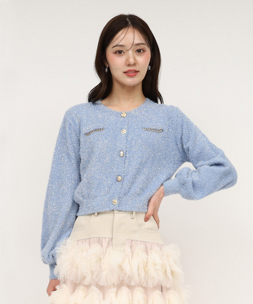 ROYAL PARTY（ロイヤルパーティー）の「チェーントリミングマルチ釦ラメシャギーカーディガン（カーディガン/ボレロ・レディース・ブルー/ベージュ/ピンク・FREE）」の4枚目の写真