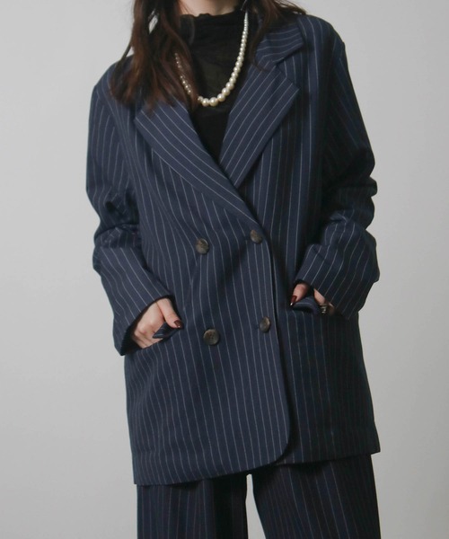 Social GIRL（ソーシャルガール）の「2026SS ダブルボタン ストライプテーラードジャケット（テーラードジャケット・レディース・ネイビー/グレー/アイボリー・M）」の3枚目の写真