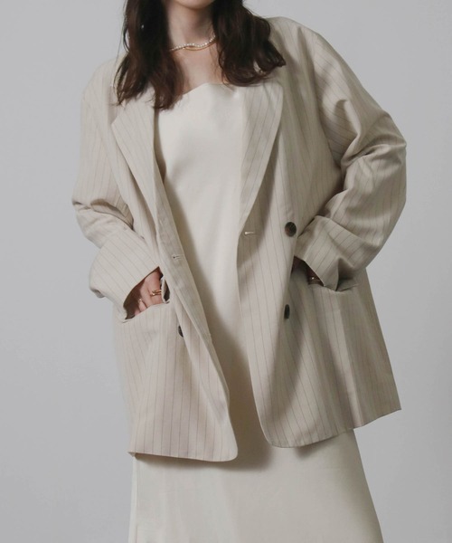 Social GIRL（ソーシャルガール）の「2026SS ダブルボタン ストライプテーラードジャケット（テーラードジャケット・レディース・ネイビー/グレー/アイボリー・M）」の2枚目の写真