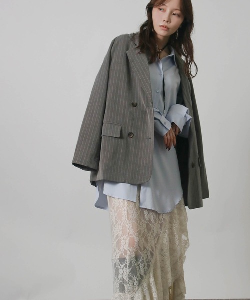 Social GIRL（ソーシャルガール）の「2026SS ダブルボタン ストライプテーラードジャケット（テーラードジャケット・レディース・ネイビー/グレー/アイボリー・M）」の5枚目の写真