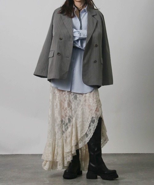 Social GIRL（ソーシャルガール）の「2026SS ダブルボタン ストライプテーラードジャケット（テーラードジャケット・レディース・ネイビー/グレー/アイボリー・M）」の10枚目の写真