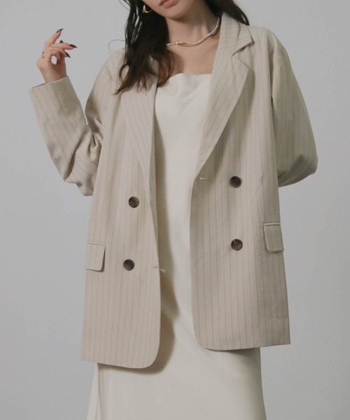 Social GIRL（ソーシャルガール）の「2026SS ダブルボタン ストライプテーラードジャケット（テーラードジャケット・レディース・ネイビー/グレー/アイボリー・M）」の18枚目の写真