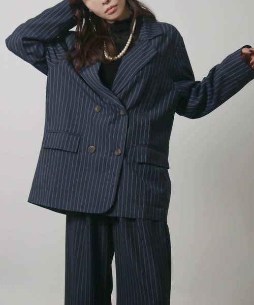 Social GIRL（ソーシャルガール）の「2026SS ダブルボタン ストライプテーラードジャケット（テーラードジャケット・レディース・ネイビー/グレー/アイボリー・M）」の11枚目の写真