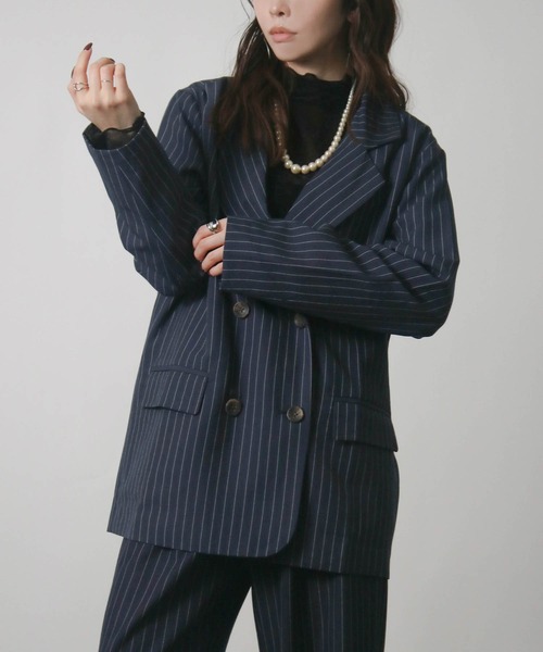 Social GIRL（ソーシャルガール）の「2026SS ダブルボタン ストライプテーラードジャケット（テーラードジャケット・レディース・ネイビー/グレー/アイボリー・M）」の12枚目の写真