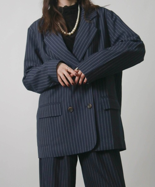 Social GIRL（ソーシャルガール）の「2026SS ダブルボタン ストライプテーラードジャケット（テーラードジャケット・レディース・ネイビー/グレー/アイボリー・M）」の13枚目の写真