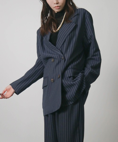 Social GIRL（ソーシャルガール）の「2026SS ダブルボタン ストライプテーラードジャケット（テーラードジャケット・レディース・ネイビー/グレー/アイボリー・M）」の14枚目の写真