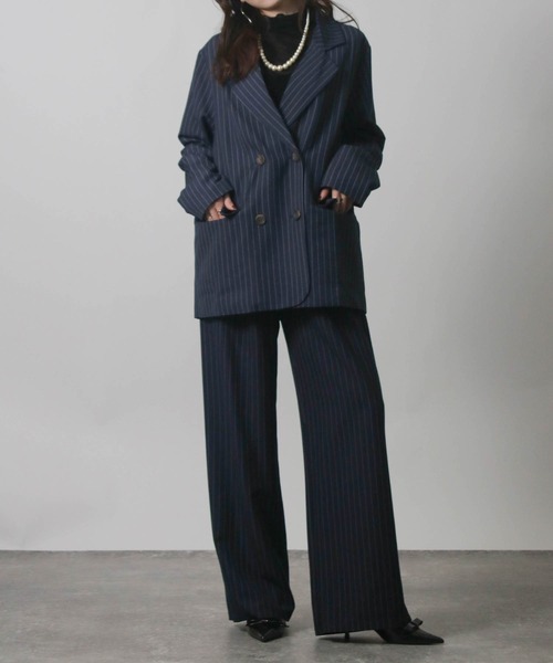 Social GIRL（ソーシャルガール）の「2026SS ダブルボタン ストライプテーラードジャケット（テーラードジャケット・レディース・ネイビー/グレー/アイボリー・M）」の16枚目の写真