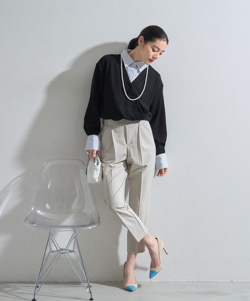 &. NOSTALGIA（アンドドットノスタルジア）の「美シルエットテーパードパンツ（セットアップ）（スラックス・レディース・ネイビー/ベージュ/ブラック・M）」の9枚目の写真