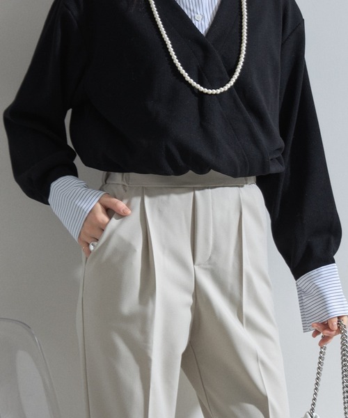 &. NOSTALGIA（アンドドットノスタルジア）の「美シルエットテーパードパンツ（セットアップ）（スラックス・レディース・ネイビー/ベージュ/ブラック・M）」の12枚目の写真