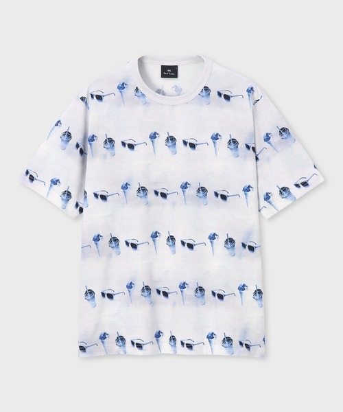 PS Paul Smith(ピーエスポールスミス)の「"BEACH SNAPS" Tシャツ / 162516 220X(Tシャツ/カットソー・メンズ・ブラック/ライトブルー・MEDIUM/X-LARGE/LARGE)」の2枚目の写真