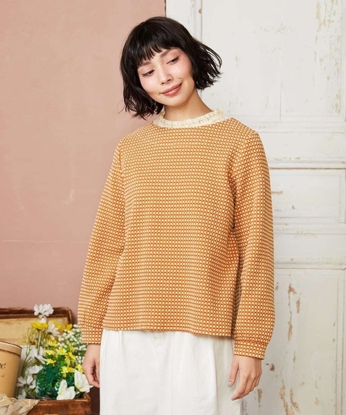 Jocomomola(ホコモモラ)の「【2WAY】Encrucijada チェックジャカードカットソー(Tシャツ/カットソー・レディース・アイボリー/ブルー・40)」の1枚目の写真