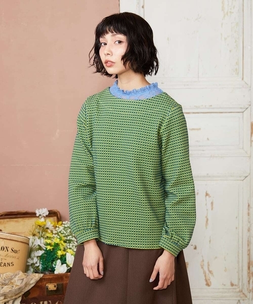 Jocomomola(ホコモモラ)の「【2WAY】Encrucijada チェックジャカードカットソー(Tシャツ/カットソー・レディース・アイボリー/ブルー・40)」の8枚目の写真