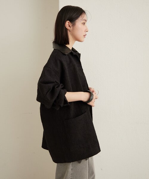 Omekashi（オメカシ）の「レザー襟取り外しカバーオール（ブルゾン・レディース・ブラック/オフホワイト/ブルー・FREE）」の5枚目の写真