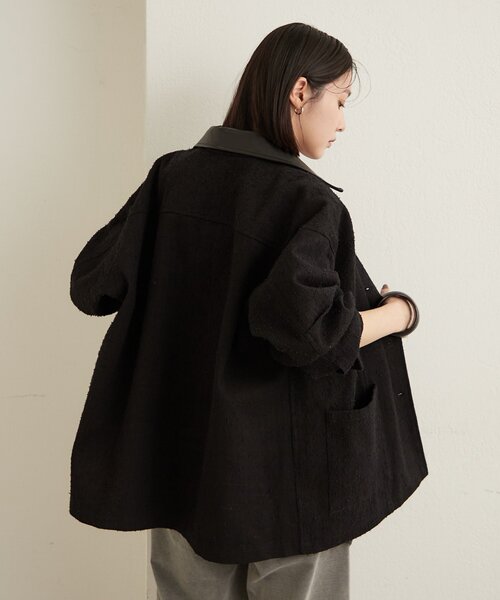 Omekashi（オメカシ）の「レザー襟取り外しカバーオール（ブルゾン・レディース・ブラック/オフホワイト/ブルー・FREE）」の6枚目の写真