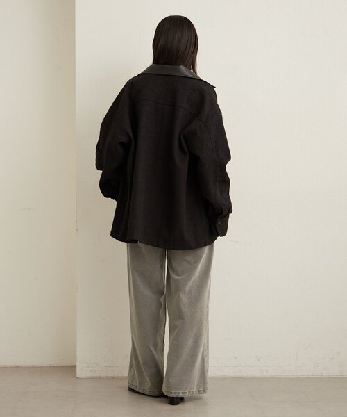 Omekashi（オメカシ）の「レザー襟取り外しカバーオール（ブルゾン・レディース・ブラック/オフホワイト/ブルー・FREE）」の11枚目の写真