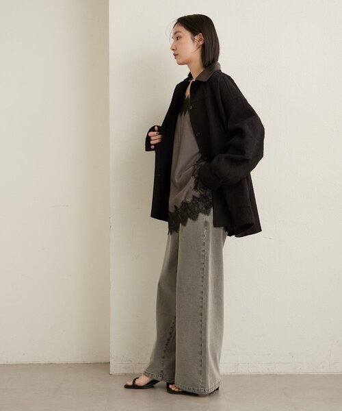 Omekashi（オメカシ）の「レザー襟取り外しカバーオール（ブルゾン・レディース・ブラック/オフホワイト/ブルー・FREE）」の12枚目の写真