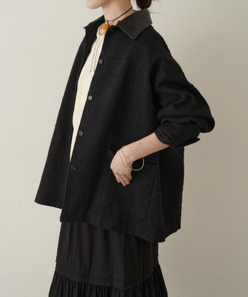 Omekashi（オメカシ）の「レザー襟取り外しカバーオール（ブルゾン・レディース・ブラック/オフホワイト/ブルー・FREE）」の16枚目の写真