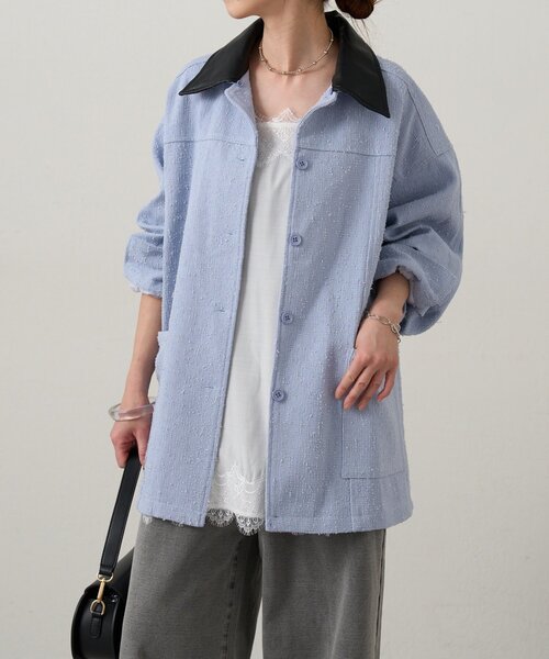 Omekashi（オメカシ）の「レザー襟取り外しカバーオール（ブルゾン・レディース・ブラック/オフホワイト/ブルー・FREE）」の22枚目の写真