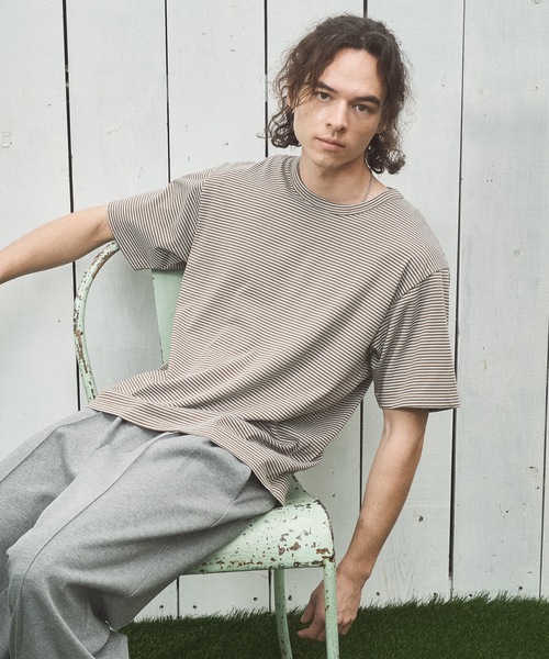 CASPER JOHN(キャスパージョン)の「Compact border T-shirts/コンパクトボーダーTシャツ(Tシャツ/カットソー・メンズ・ミント/グレー/ブラウン・X-SMALL/LARGE/MEDIUM/SMALL)」の3枚目の写真
